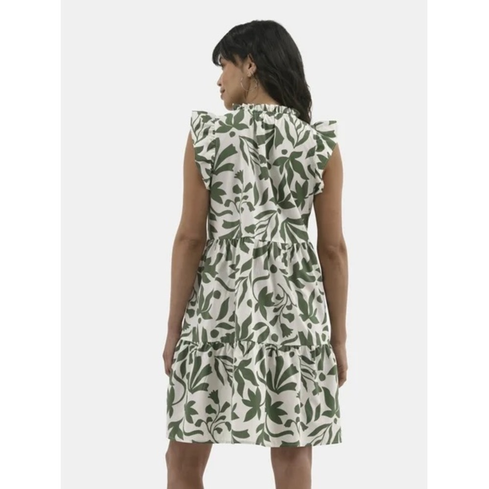 Time and Tru Green and White Casual Dress